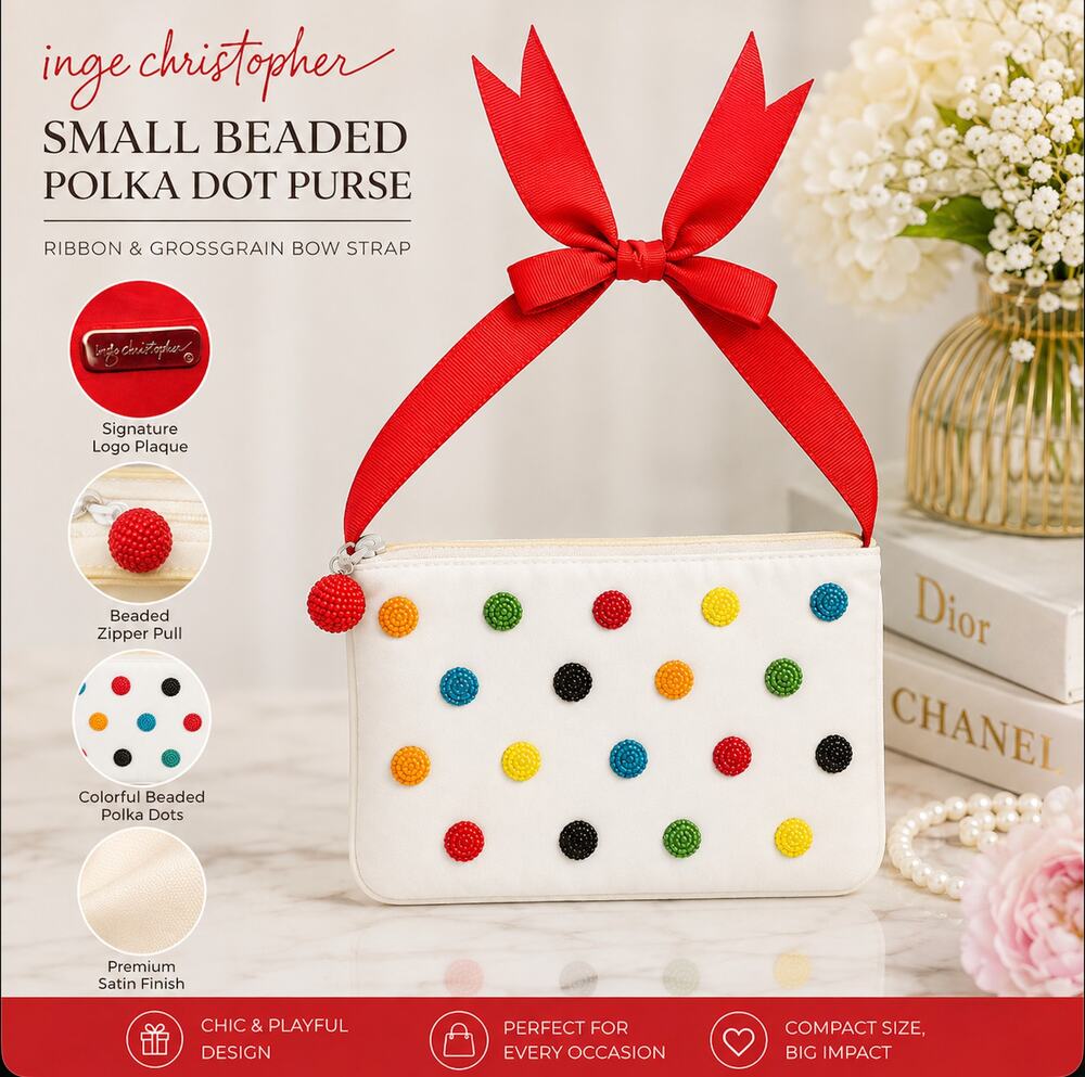Inge Christopher Beaded Polka Dot Satin Ribbon Purse